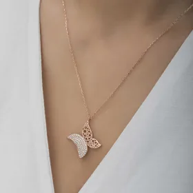 Rose Gold Plated Sterling Silver Butterfly Necklace for Women - image 5 thumbnail