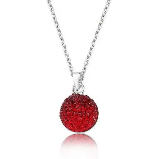 Sterling Silver Red Crystal Pendant Necklace for Women | Rhodium Plated Elegant Jewelry