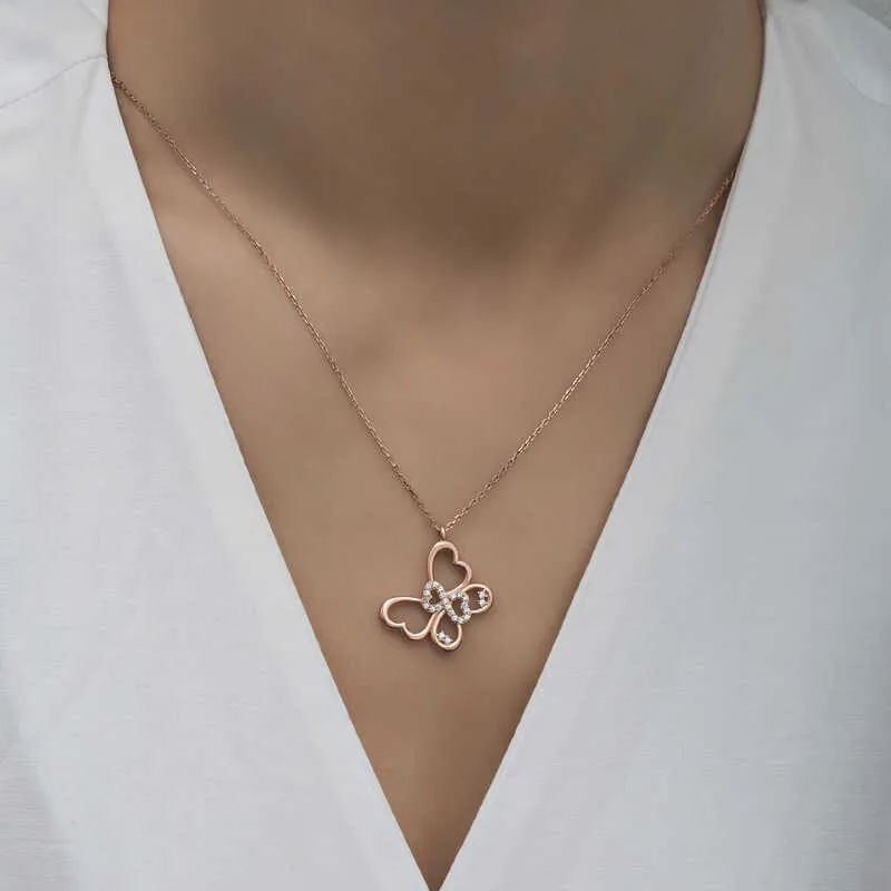 Rose Gold Plated Sterling Silver Infinity Butterfly Necklace for Women – Zircon Stone Elegant Pendant Jewelry - image 2
