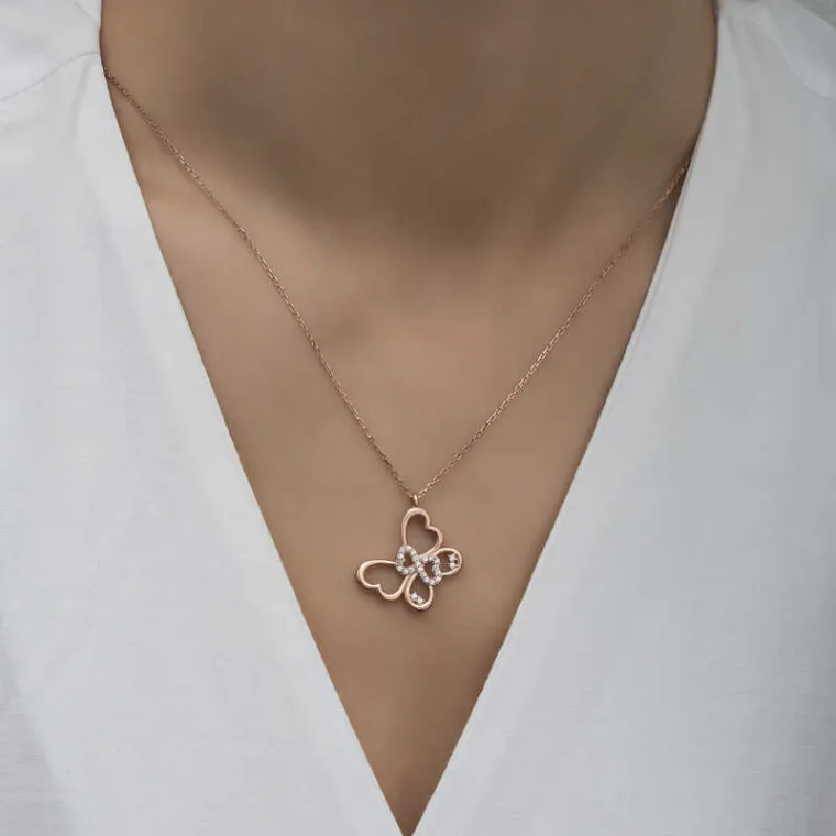 Rose Gold Plated Sterling Silver Infinity Butterfly Necklace for Women – Zircon Stone Elegant Pendant Jewelry alternate view