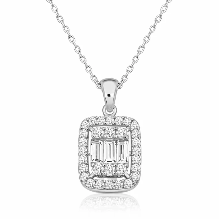 Sterling Silver White Baguette Zircon Pendant Necklace for Women