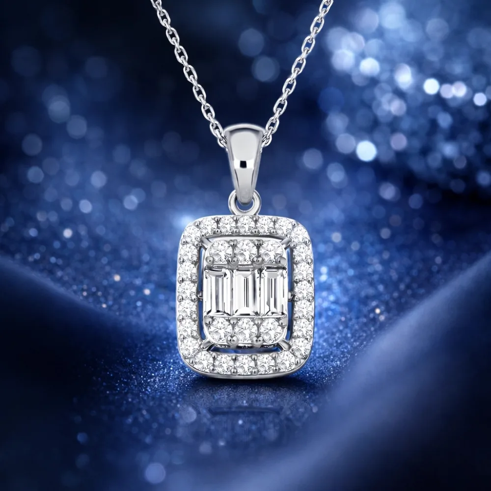 Sterling Silver White Baguette Zircon Pendant Necklace for Women | Rhodium Plated Elegant Jewelry - image 2