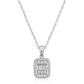 Sterling Silver White Baguette Zircon Pendant Necklace for Women | Rhodium Plated Elegant Jewelry - image 3 thumbnail