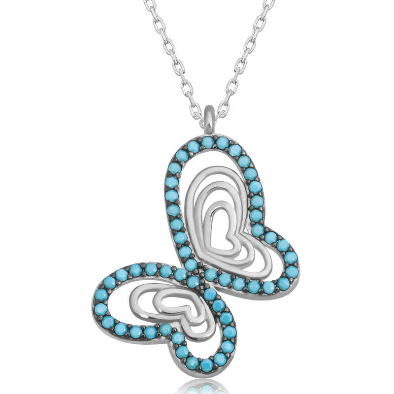 925 Sterling Silver Blue Teardrop Zircon Necklace for Women