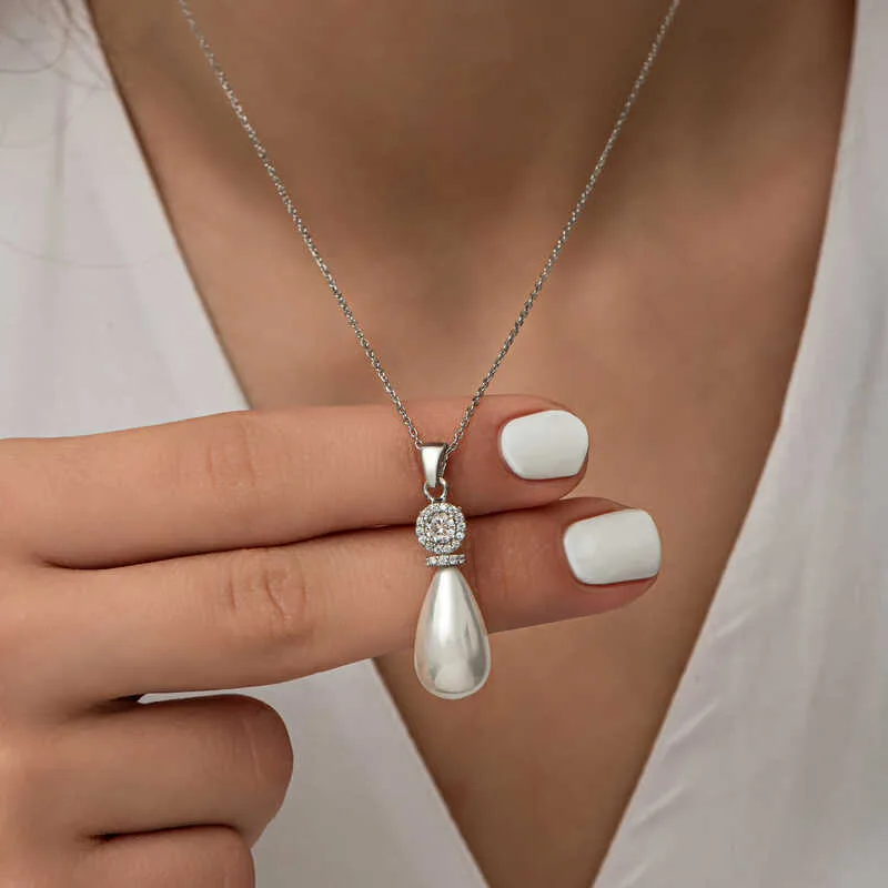 Rhodium Plated 925 Sterling Silver Cultured Pearl Teardrop Necklace for Women – Elegant Pearl Pendant Jewelry - image 2