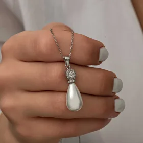 Rhodium Plated 925 Sterling Silver Cultured Pearl Teardrop Necklace for Women – Elegant Pearl Pendant Jewelry - image 3 thumbnail