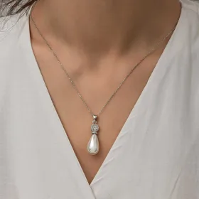 Rhodium Plated 925 Sterling Silver Cultured Pearl Teardrop Necklace for Women – Elegant Pearl Pendant Jewelry - image 5 thumbnail