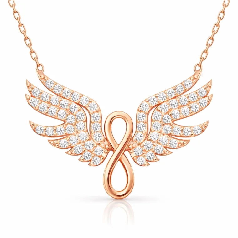 Sterling Silver Angel Wing Infinity Necklace for Women – Rose Gold Plated Zircon Pendant Jewelry alternate view