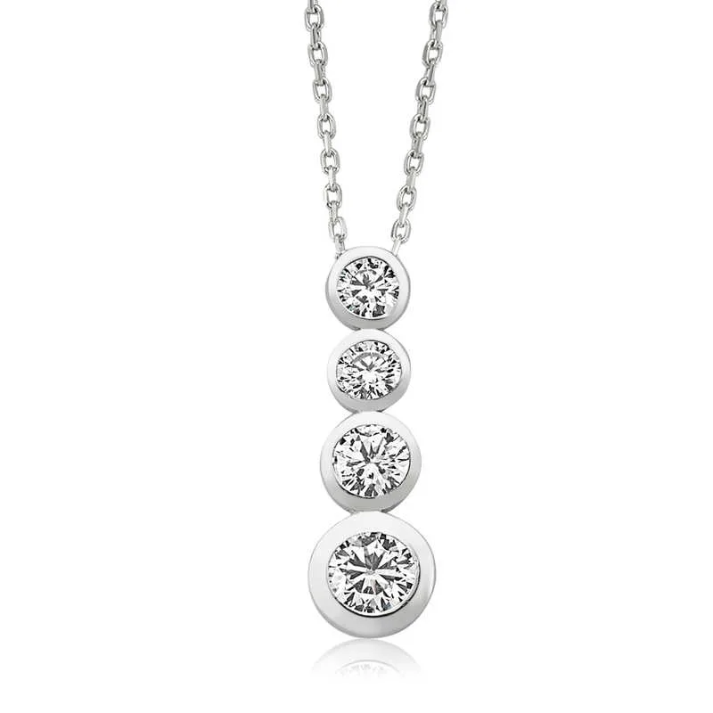 Sterling Silver Four Stone Pendant Necklace for Women | Zircon Rhodium Plated Necklace