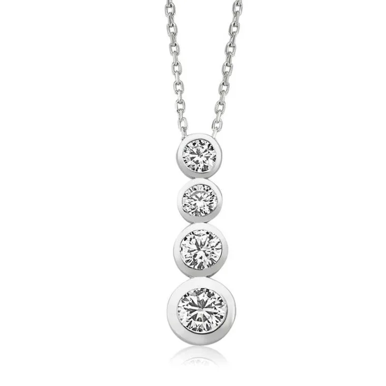 Sterling Silver Four Stone Pendant Necklace for Women
