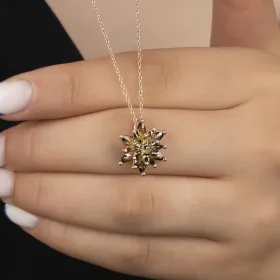 Rose Plated Sterling Silver Olive Green Four Layer Lotus Flower Necklace for Women | Multilayer Lotus Pendant Necklace - image 2 thumbnail