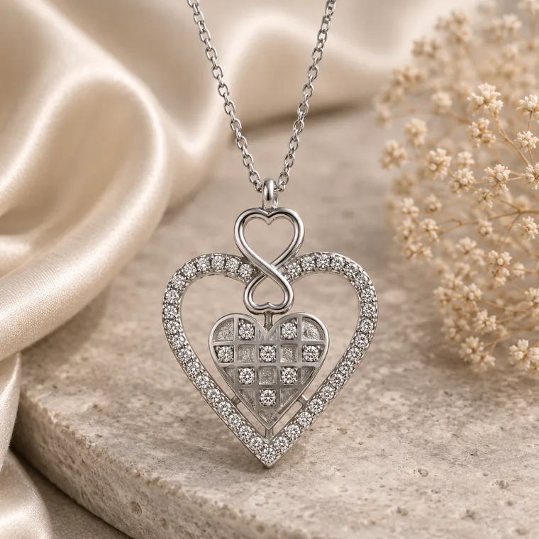 Rhodium Plated Sterling Silver Heart Infinity Necklace for Women