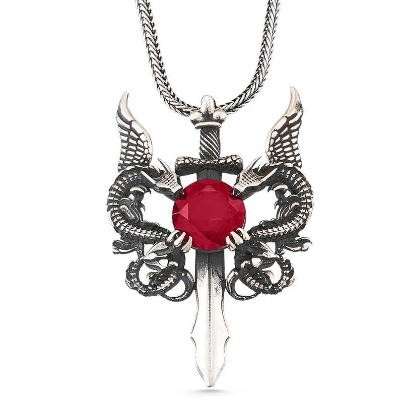 Oxidized Sterling Silver Crescent and Star Sword Necklace for Men – Heritage Inspired Pendant Jewelry