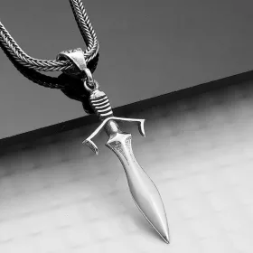 Sterling Silver Sword Pendant Necklace for Men – Oxidized Warrior Style Sword Design Jewelry thumbnail