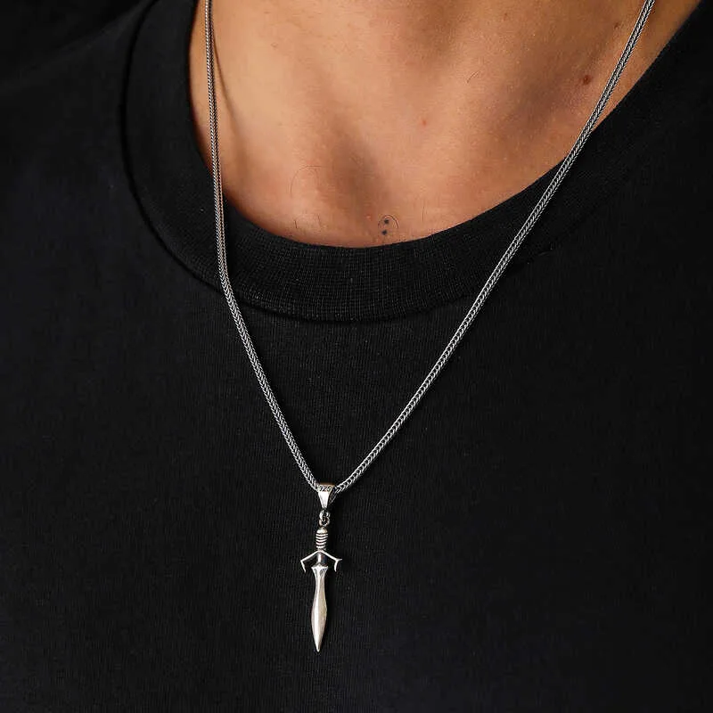 Sterling Silver Sword Pendant Necklace for Men – Oxidized Warrior Style Sword Design Jewelry - image 2