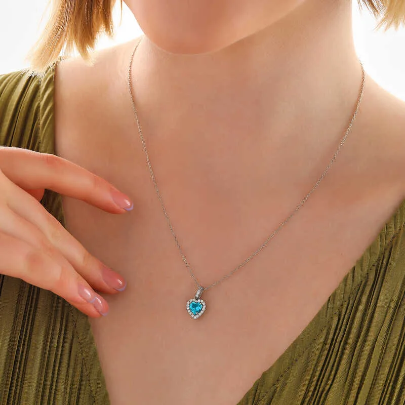 Rhodium Plated Sterling Silver Turquoise Stone Heart Necklace for Women – Zircon Accent Romantic Pendant Jewelry - image 2