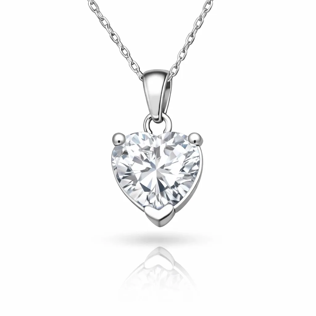 Sterling Silver White Zircon Heart Necklace for Women – Romantic Elegant Love Pendant Jewelry