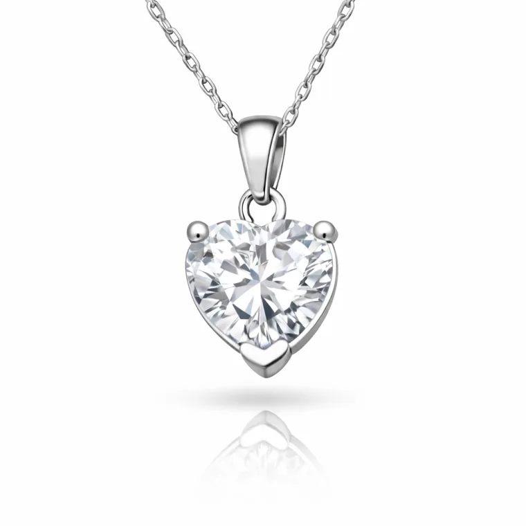 Sterling Silver White Zircon Heart Necklace for Women – Romantic Elegant Love Pendant Jewelry