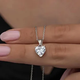 Sterling Silver White Zircon Heart Necklace for Women – Romantic Elegant Love Pendant Jewelry - image 2 thumbnail