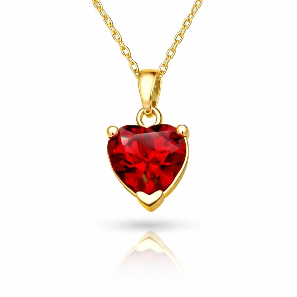 Gold Plated Sterling Silver Red Zircon Stone Heart Necklace for Women | Romantic Heart Pendant Necklace - image 2