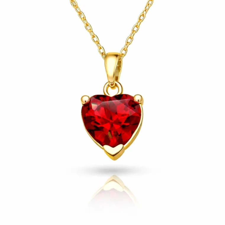 Gold Plated Sterling Silver Red Zircon Stone Heart Necklace for Women alternate view