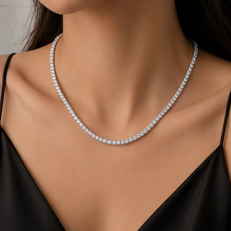 6 mm White Stone Sterling Silver Riviera Necklace for Women