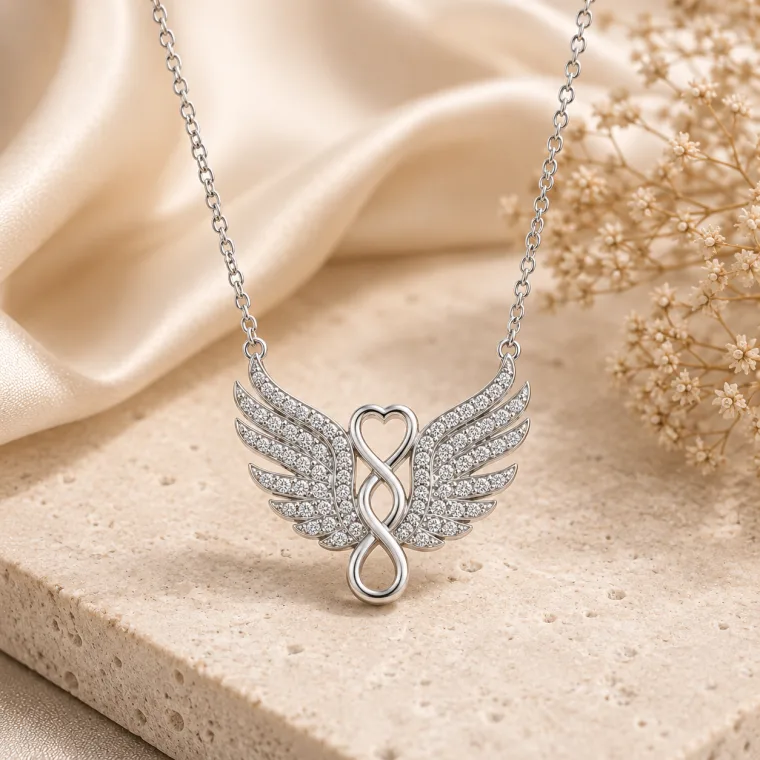 Sterling Silver Angel Wing Infinity Necklace for Women