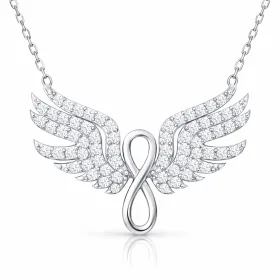 Sterling Silver Angel Wing Infinity Necklace for Women | Zircon Stone Rhodium Plated Pendant Necklace - image 2 thumbnail