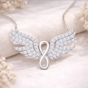 Sterling Silver Angel Wing Infinity Necklace for Women | Zircon Stone Rhodium Plated Pendant Necklace - image 3 thumbnail