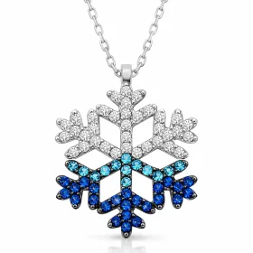 Sterling Silver Blue Stone Snowflake Necklace for Women – Rhodium Plated Zircon Winter Pendant - image 2 thumbnail
