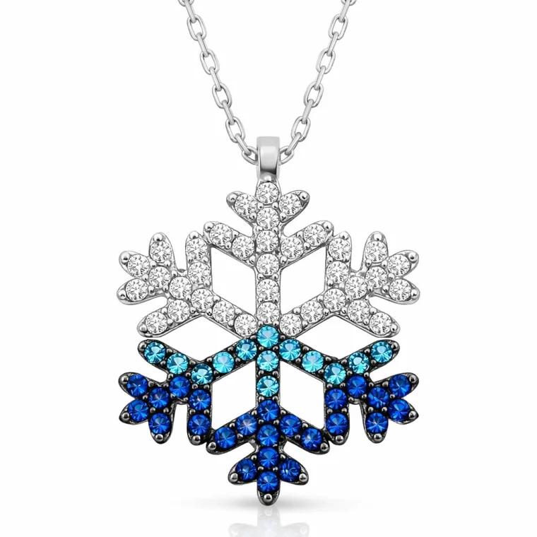 Sterling Silver Blue Stone Snowflake Necklace for Women – Rhodium Plated Zircon Winter Pendant alternate view