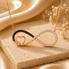 Rose Plated Sterling Silver Heart Infinity Necklace for Women with Zircon and Turquoise Stones thumbnail