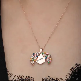 Personalized Sterling Silver Rose Gold Plated Colorful Flower Name Necklace for Women – Custom Zircon Floral Pendant - image 5 thumbnail