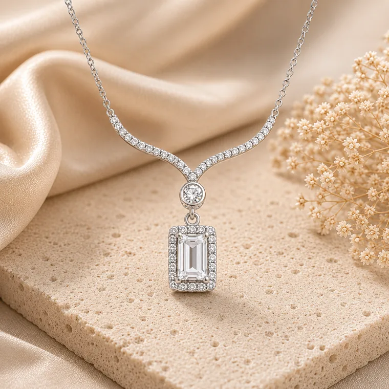 Sterling Silver Baguette Stone Choker Necklace for Women