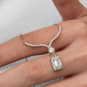 Sterling Silver Baguette Stone Choker Necklace for Women | Modern Elegant Choker Necklace - image 3 thumbnail
