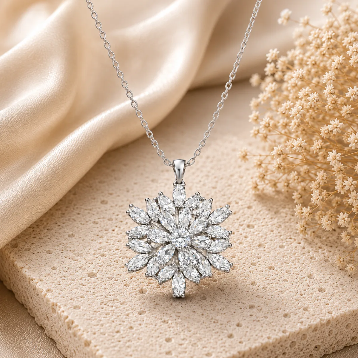 Sterling Silver Rotating Lotus Flower Necklace for Women | Spin Center Pendant Necklace