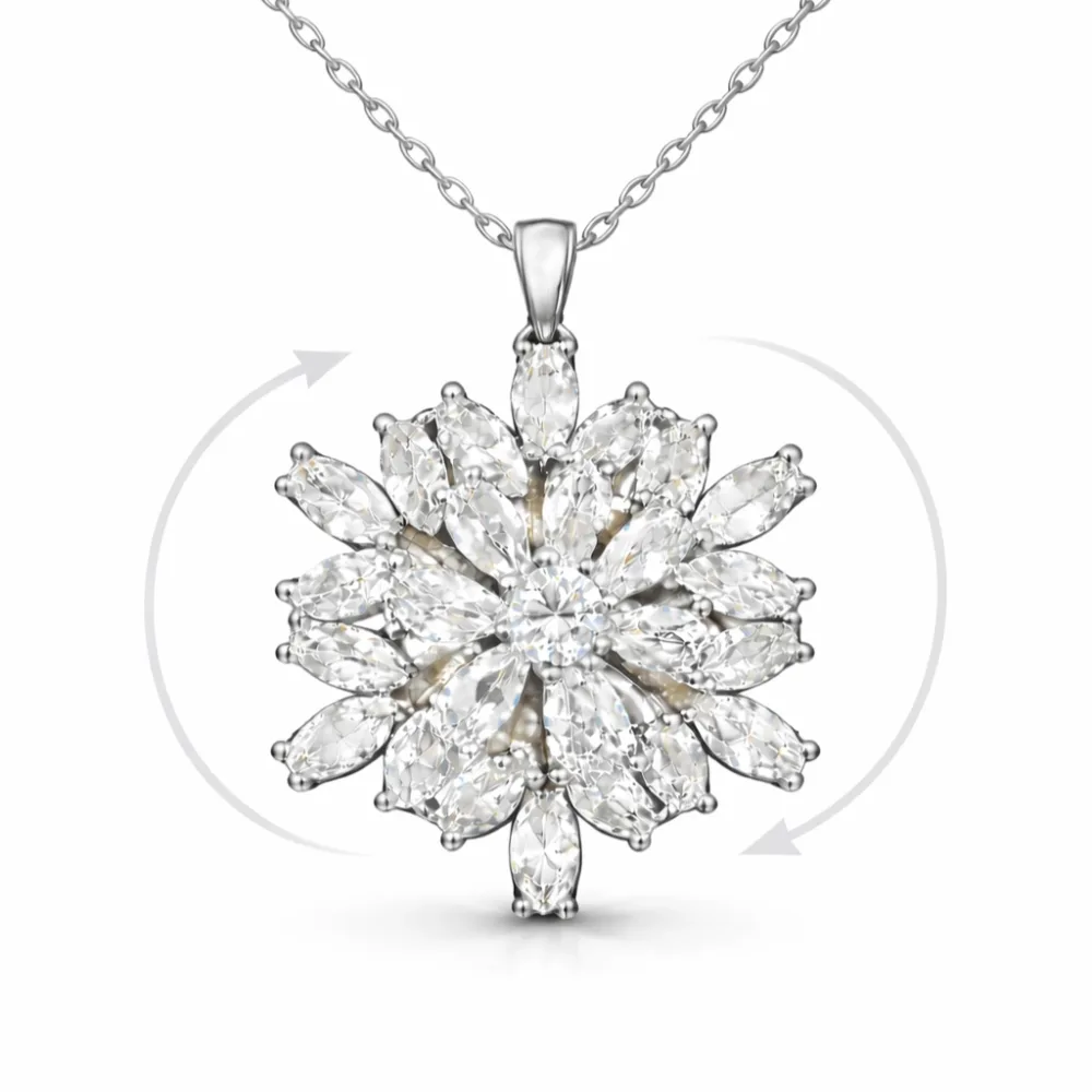 Sterling Silver Rotating Lotus Flower Necklace for Women | Spin Center Pendant Necklace - image 2