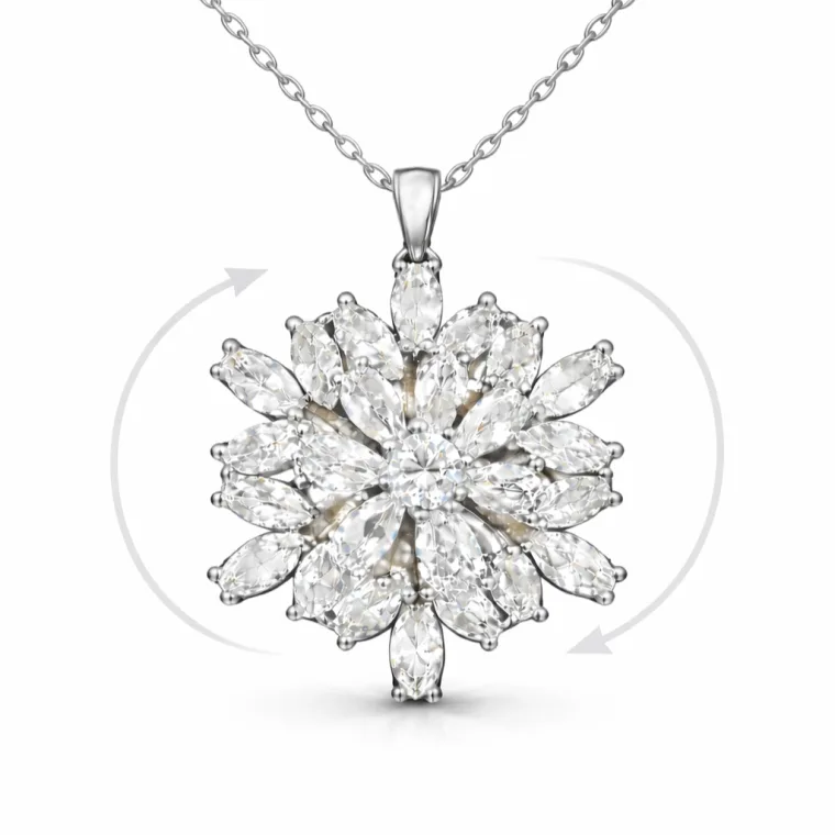 Sterling Silver Rotating Lotus Flower Necklace for Women alternate view
