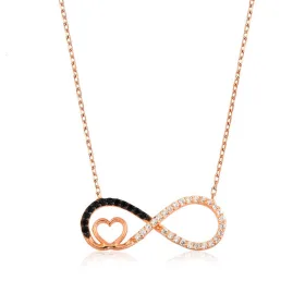 Rose Plated Sterling Silver Heart Infinity Necklace for Women with Zircon and Turquoise Stones - image 2 thumbnail