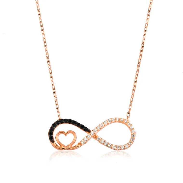 Rose Plated Sterling Silver Heart Infinity Necklace for Women with Zircon and Turquoise Stones alternate view