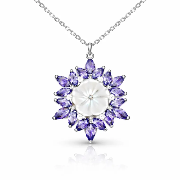 Sterling Silver Purple Lotus Flower Zircon Necklace for Women – Spiritual Elegance Symbol Jewelry alternate view