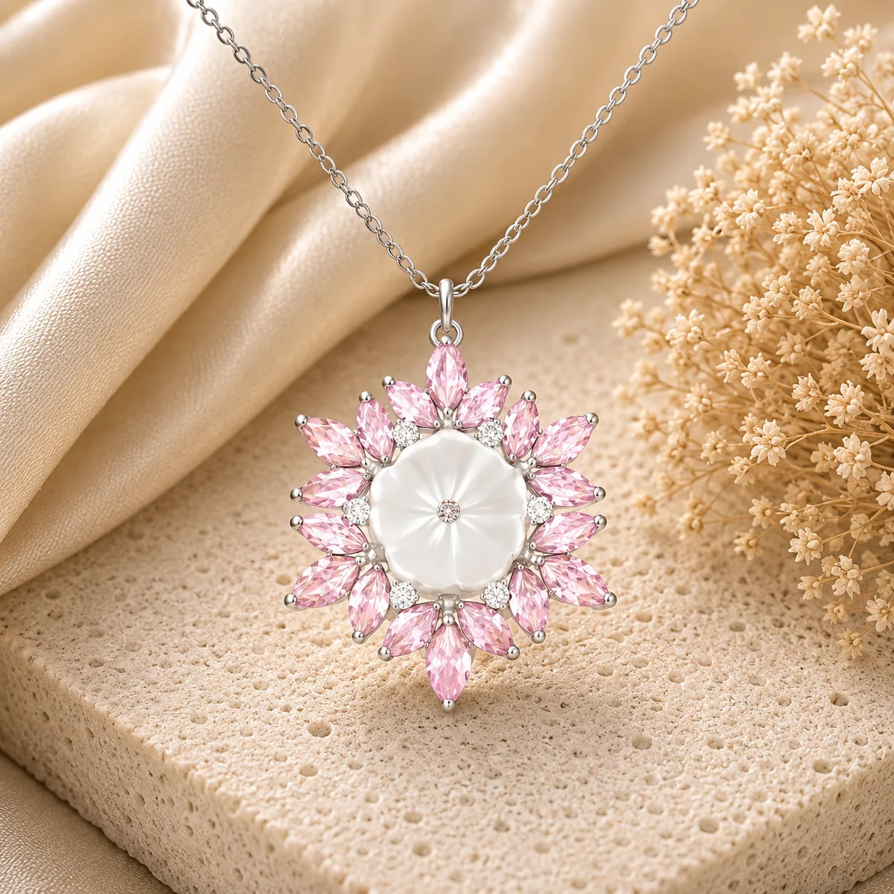925 Sterling Silver Rose Gold White Flower Bracelet for Women
