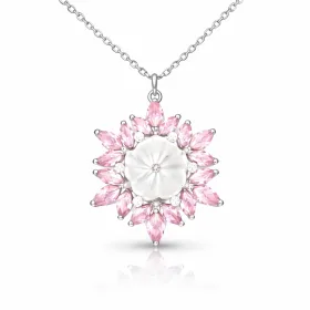 Rhodium Plated Sterling Silver Pink Lotus Flower Pendant Necklace for Women | Symbolic Floral Jewelry - image 2 thumbnail