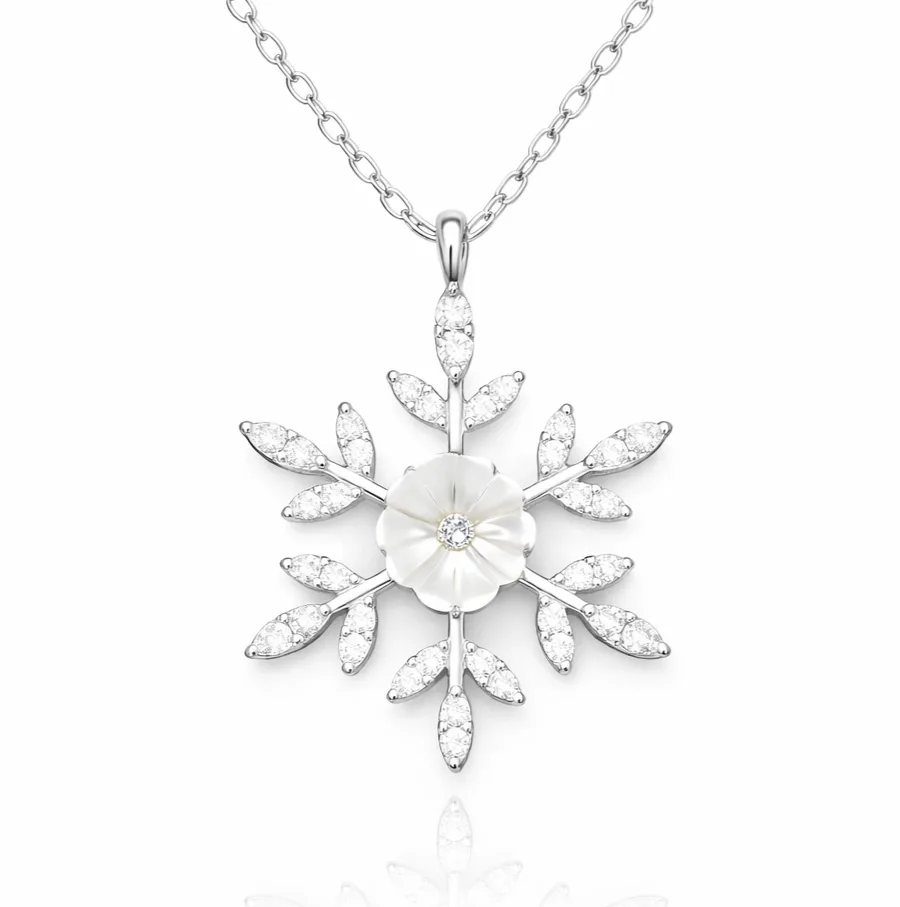 Sterling Silver Magnolia Flower Snowflake Zircon Necklace for Women – Elegant Nature Inspired Jewelry - image 2