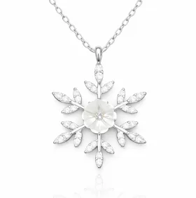 Sterling Silver Magnolia Flower Snowflake Zircon Necklace for Women – Elegant Nature Inspired Jewelry - image 2 thumbnail
