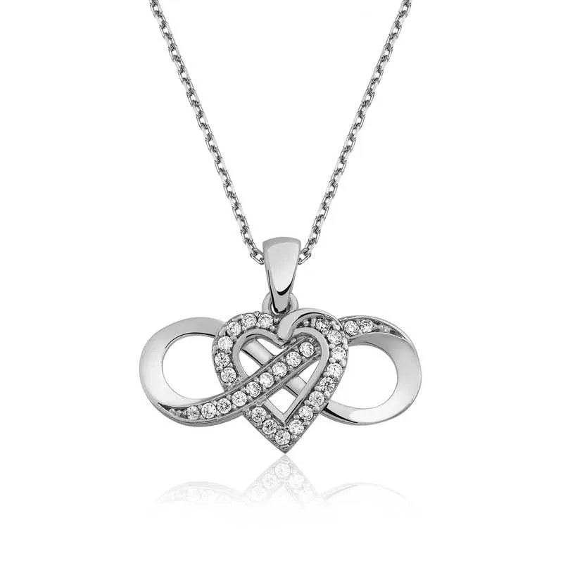 Sterling Silver Infinity Love Necklace for Women | Zircon Stone Rhodium Plated Romantic Pendant