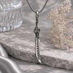 Oxidized Sterling Silver Zulfikar Sword Necklace thumbnail