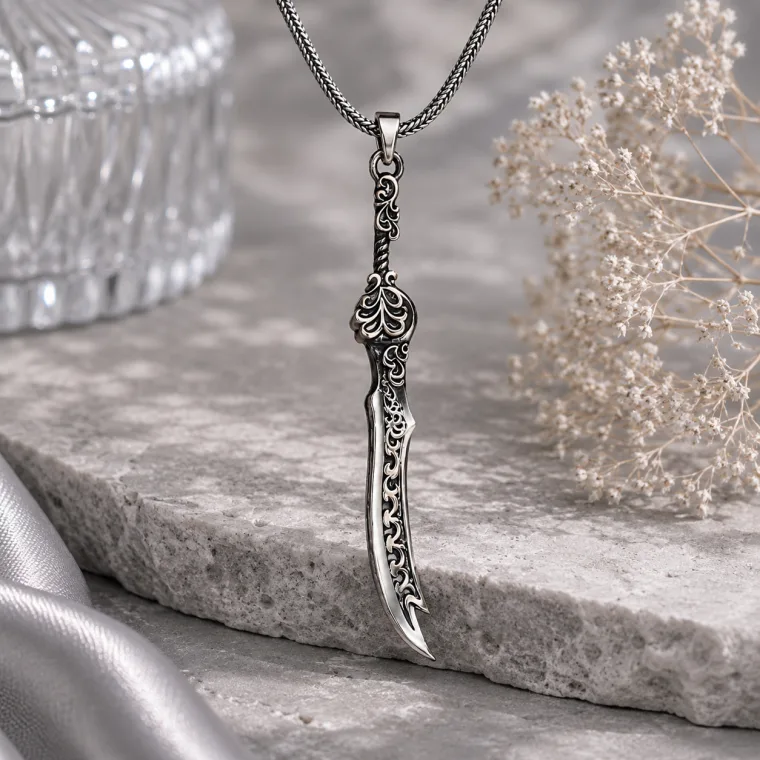 Oxidized Sterling Silver Zulfikar Sword Necklace