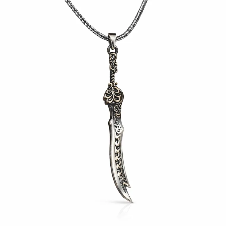 Oxidized Sterling Silver Zulfikar Sword Necklace alternate view