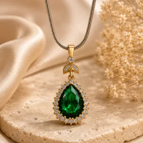Sterling Silver Hurrem Sultan Emerald Zircon Pendant Necklace for Women | Ottoman Inspired Jewelry thumbnail